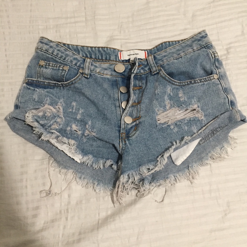 Distressed Button-Fly Shorts